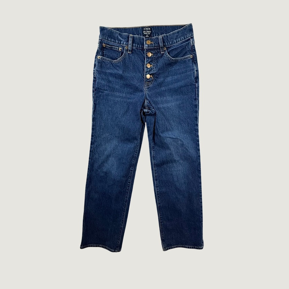 J.Crew Full Length Wide-Leg Jeans Dark Wash Button Fly Denim 26 Womens